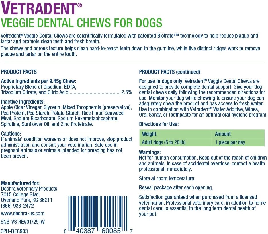 Vetradent dental chews showing porous texture for dog teeth cleaning
