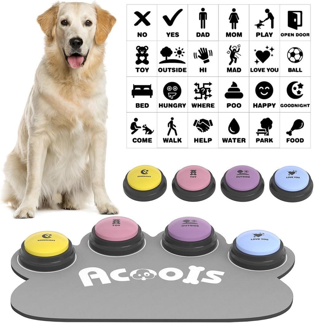 Acools Dog Buttons for Communication, 6 Pcs Dog Talking Button Set, 30s Voice Recordable Pet Training Buzzer, Speaking Buttons for Cats & Dogs with Waterproof Dog Activity Mat and 24 Scene Stickers - Image 10