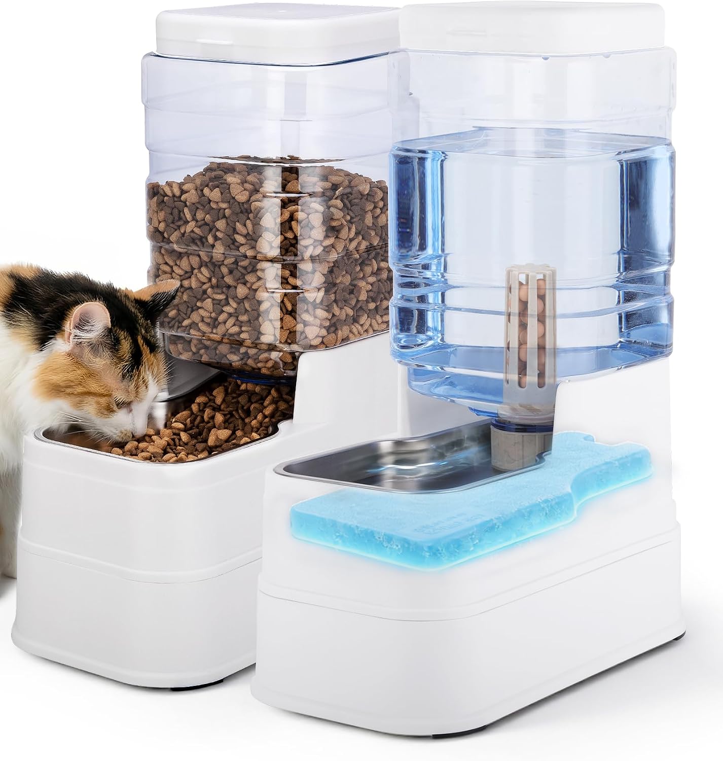 2 Pack Automatic Cat Feeder and Water Dispenser 1.3 Gallon Dog Gravity Food Feeder and Water with Ice Pack Stainless Steel Dry Food and Water Bowl for Small Medium Large Pets (Grey) - Image 9
