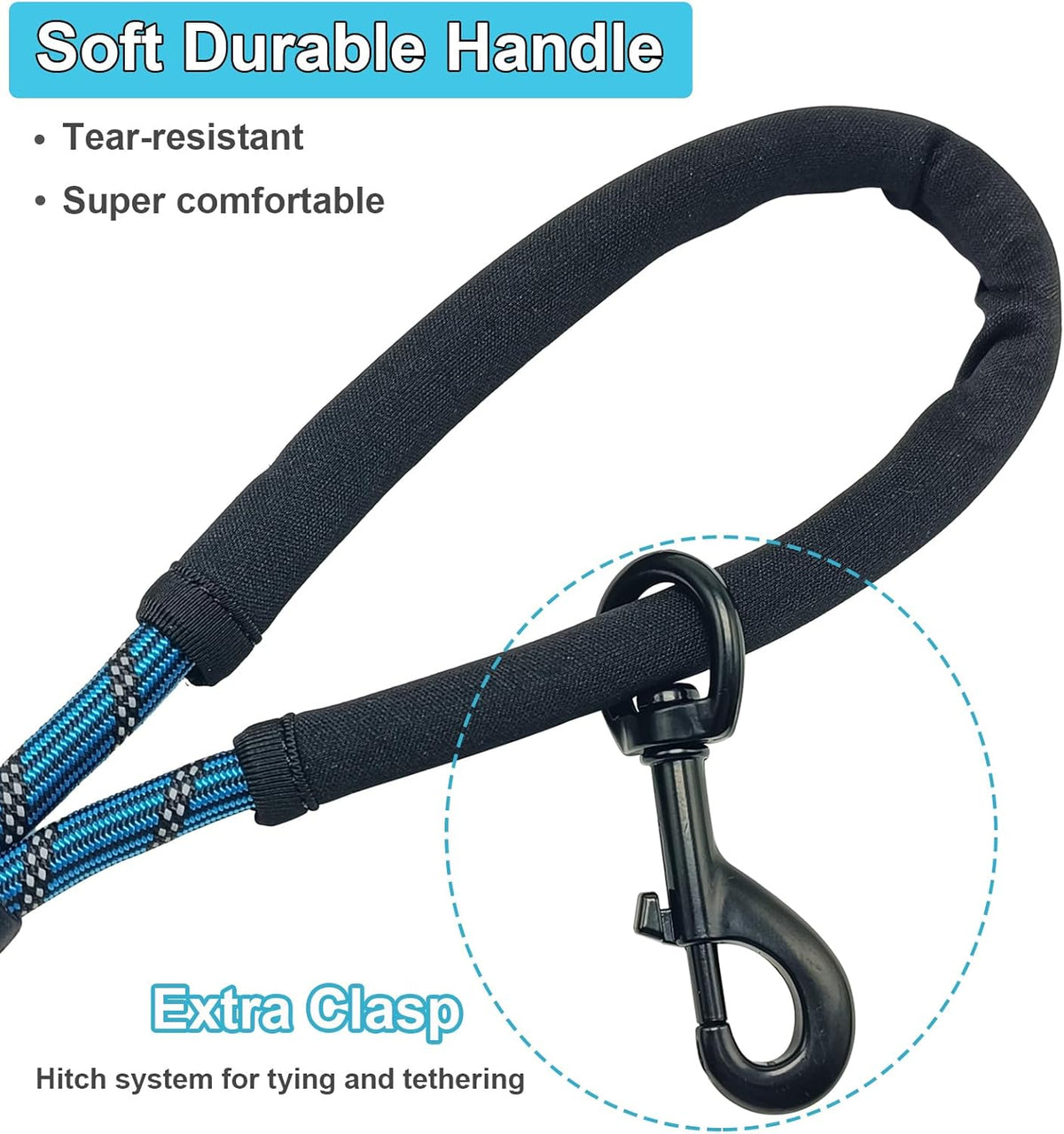 Blue nylon rope dog leash with swivel clasp