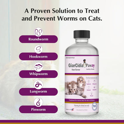USA imported feline deworming liquid oral suspension close up