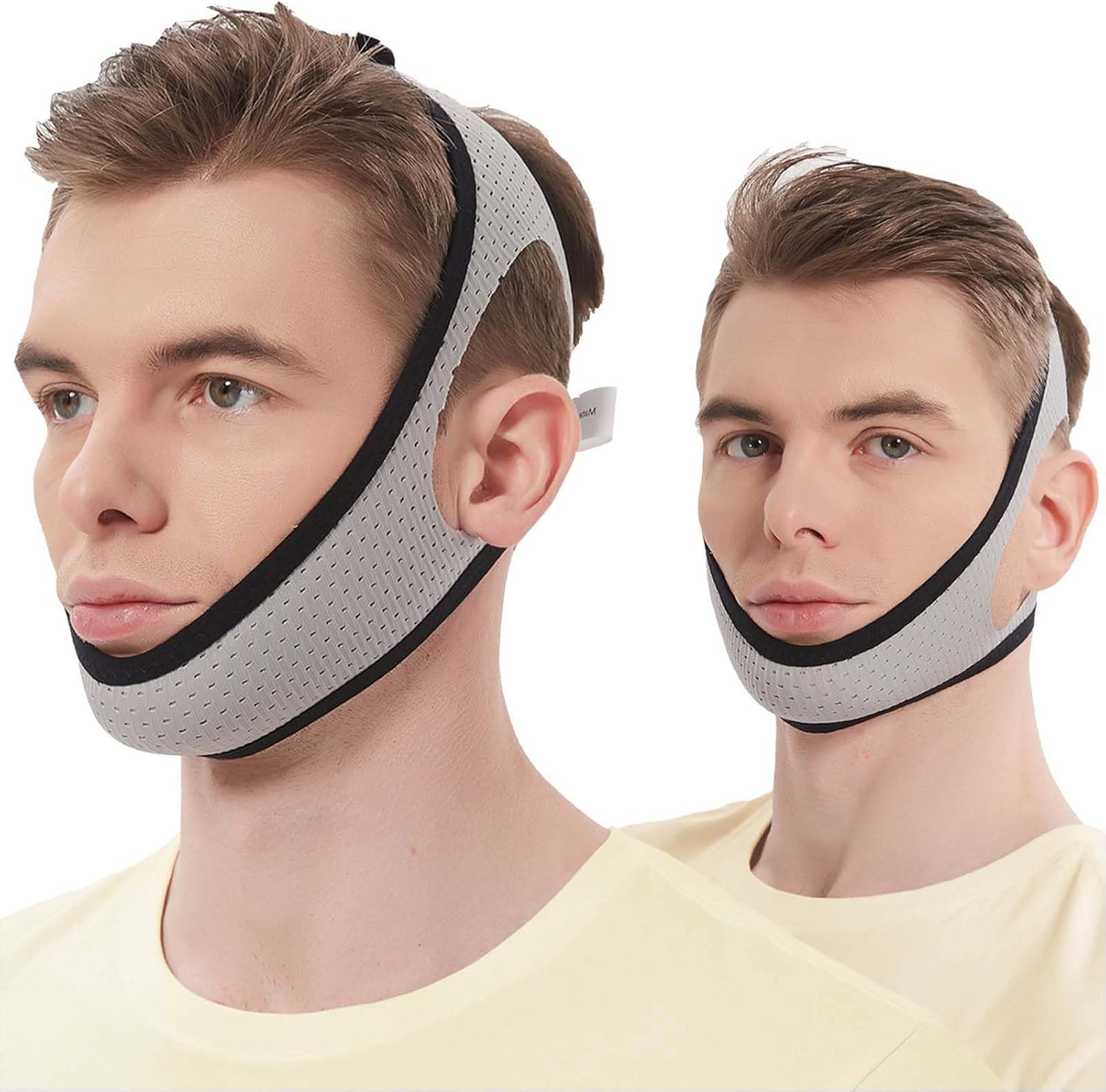 KeyBegin Anti Snoring Chin Strap front view showing mesh fabric and jaw support.