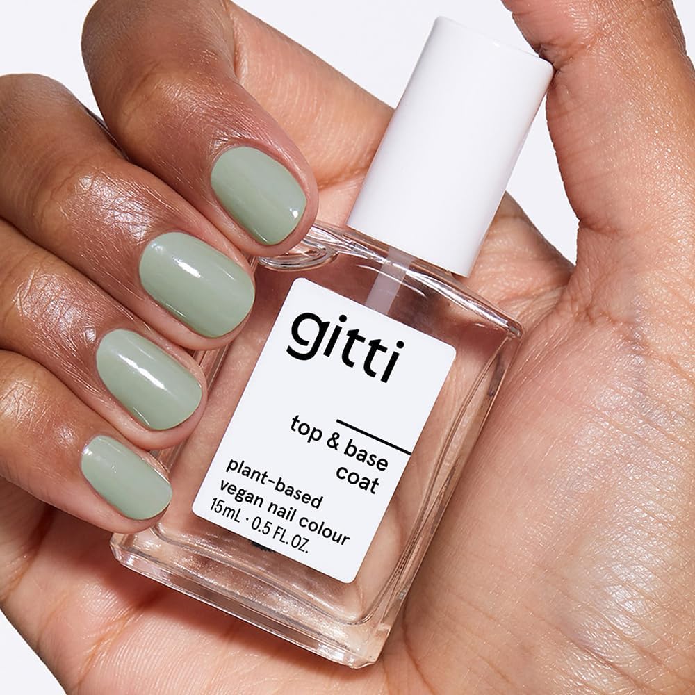 Gitti non-toxic plant-based clear top and base coat nail polish bottle front view