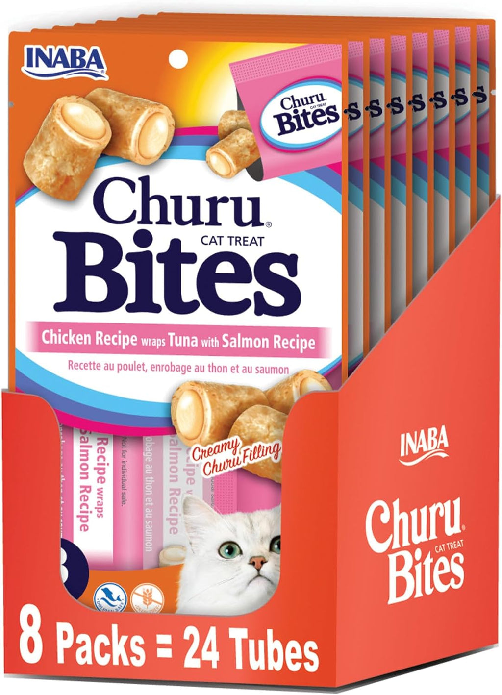 INABA Churu Bites for Cats, Soft/Chewy Baked Chicken Wrapped Churu Filled Cat Treats with Vitamin E, 0.35 Ounces per Tube, 24 Tubes Total (3 Tubes per Pack), Chicken Recipe - Image 12