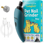 LuckyTail Pet Nail Grinder front view showing teal ergonomic body and dual LED lights for safe pet grooming.