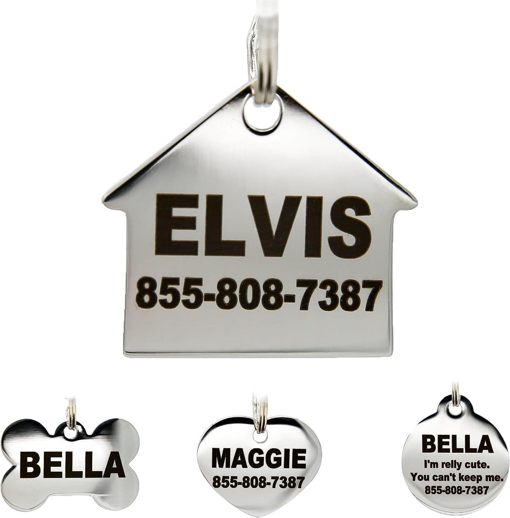Stainless Steel Pet ID Tags - Engraved Personalized Dog Tags, Cat Tags Front & Back up to 8 Lines of Text - Bone, Round, Heart, Flower, Badge, House, Star, Rectangle, Bow Tie - Image 12