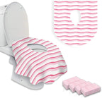 AlfaDeal extra large disposable toilet seat covers packaging front view showing pink waves design travel essential