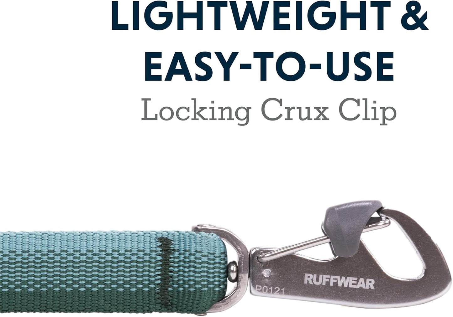 Locking Crux Clip mechanism on Ruffwear green dog leash