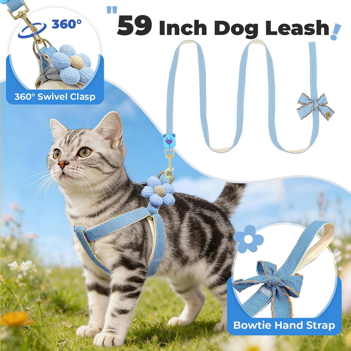 Adjustable step in cat harness with buckle detail