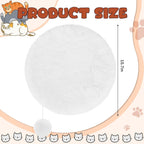White round plush pet cushion with attached toy ball