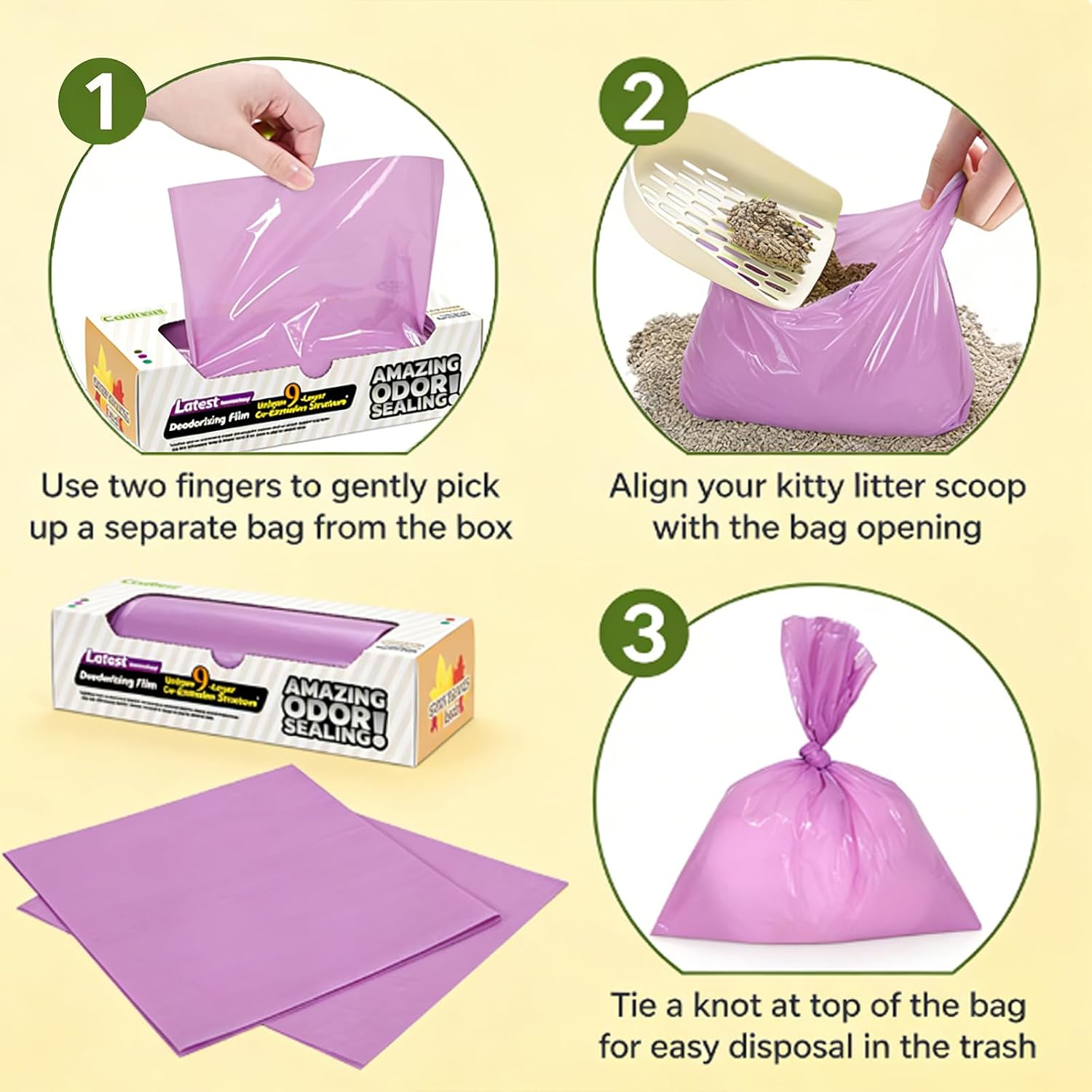 Thickened leakproof pet waste bags for cat litter disposal