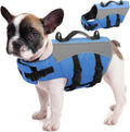 Queenmore Small Dog Life Vest in blue color front view on a puppy