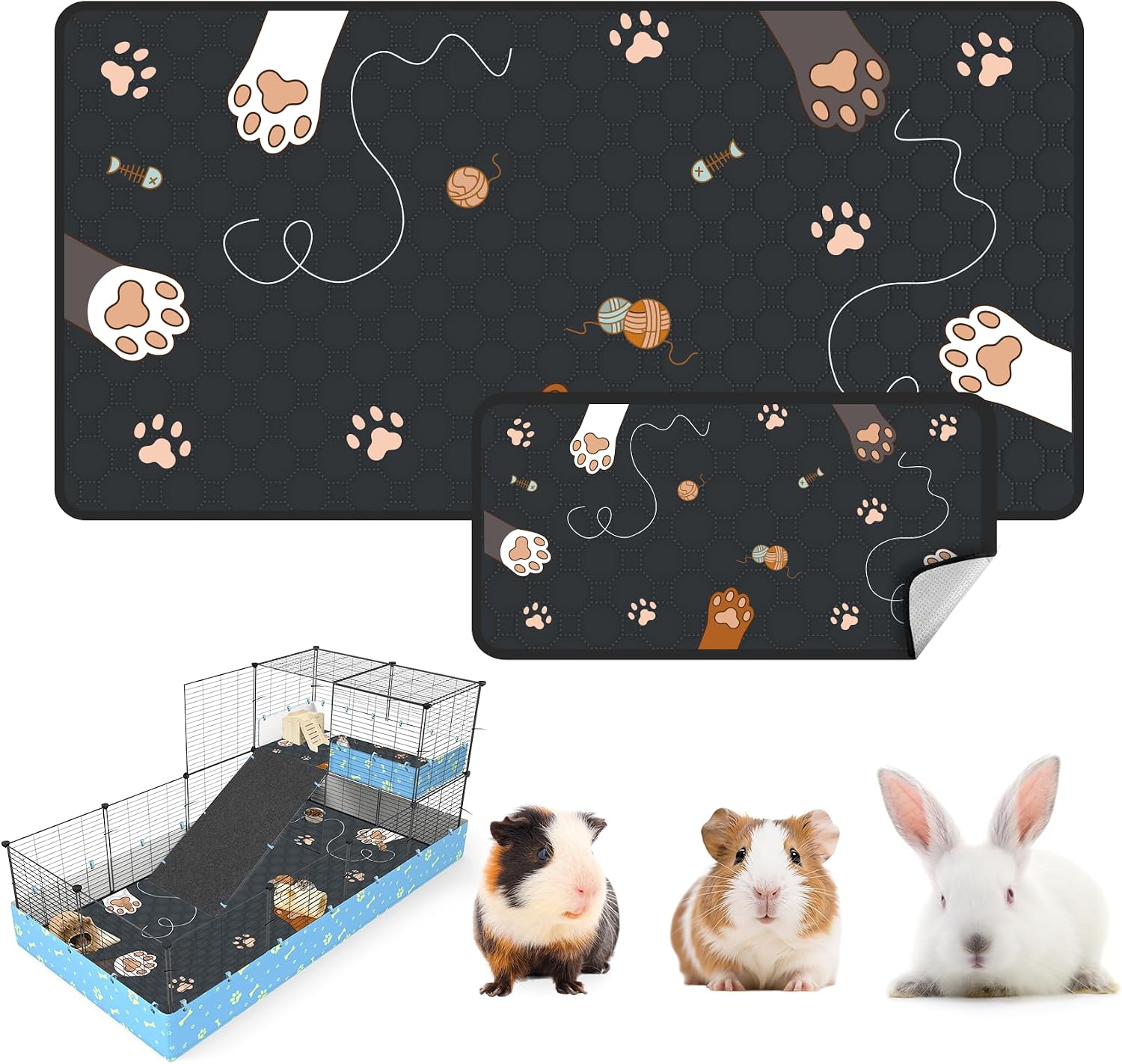 2-Pack Guinea Pig Cage Liner, 24" x 47" Reusable Guinea Pig Bedding Washable Absorbent Pee Pads for Dogs Rabbit Chinchilla Hamster, Leakproof & Anti Slip - Image 10