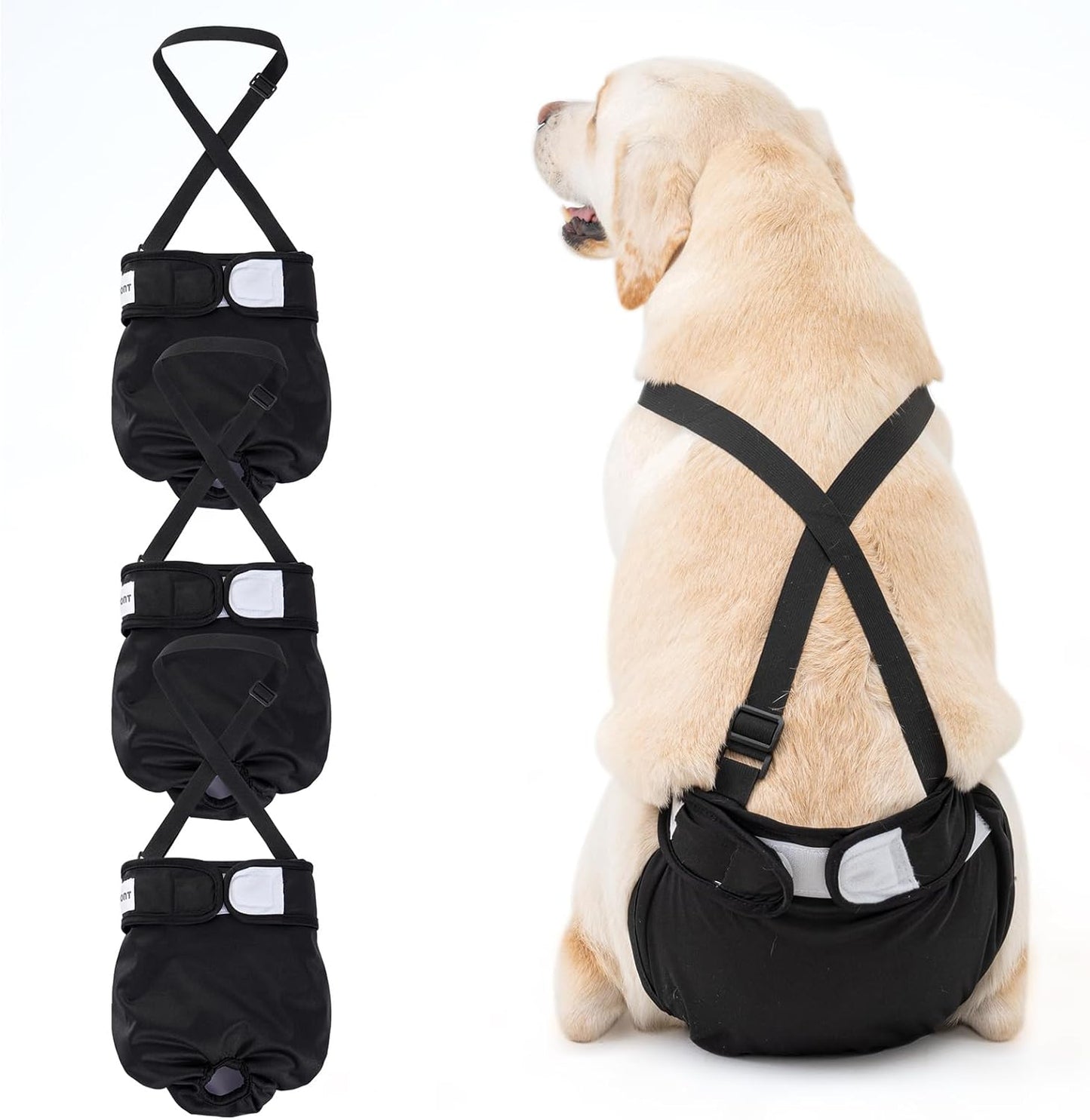 Packaging view of authentic Avont dog diaper with suspenders large