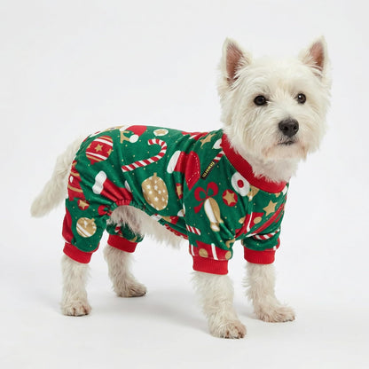 Close up of Fitwarm holiday pajamas showing gold polka dot details