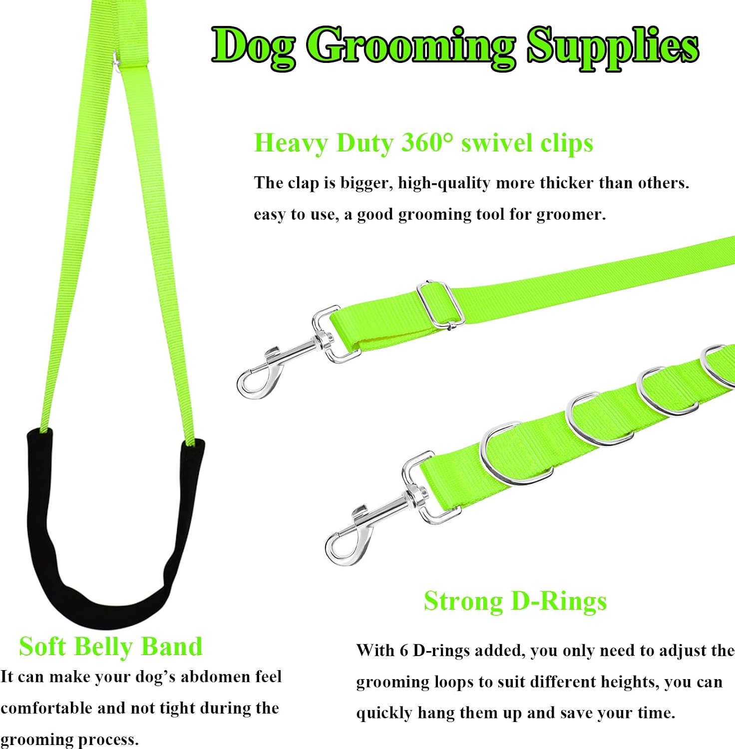 Heavy duty stainless steel D rings on dog grooming belt