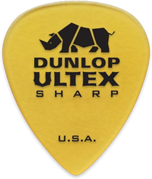 Jim Dunlop heavy gauge 2mm plectrum showcasing the sculpted sharp tip design.