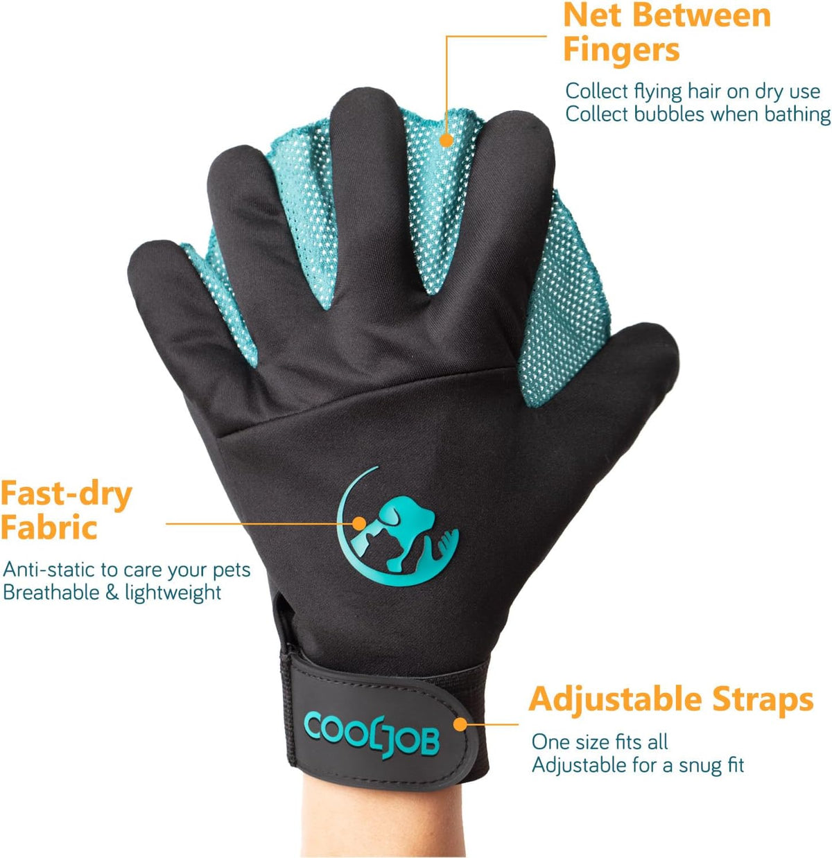 Close up of Cooljob pet grooming glove rubber bristles