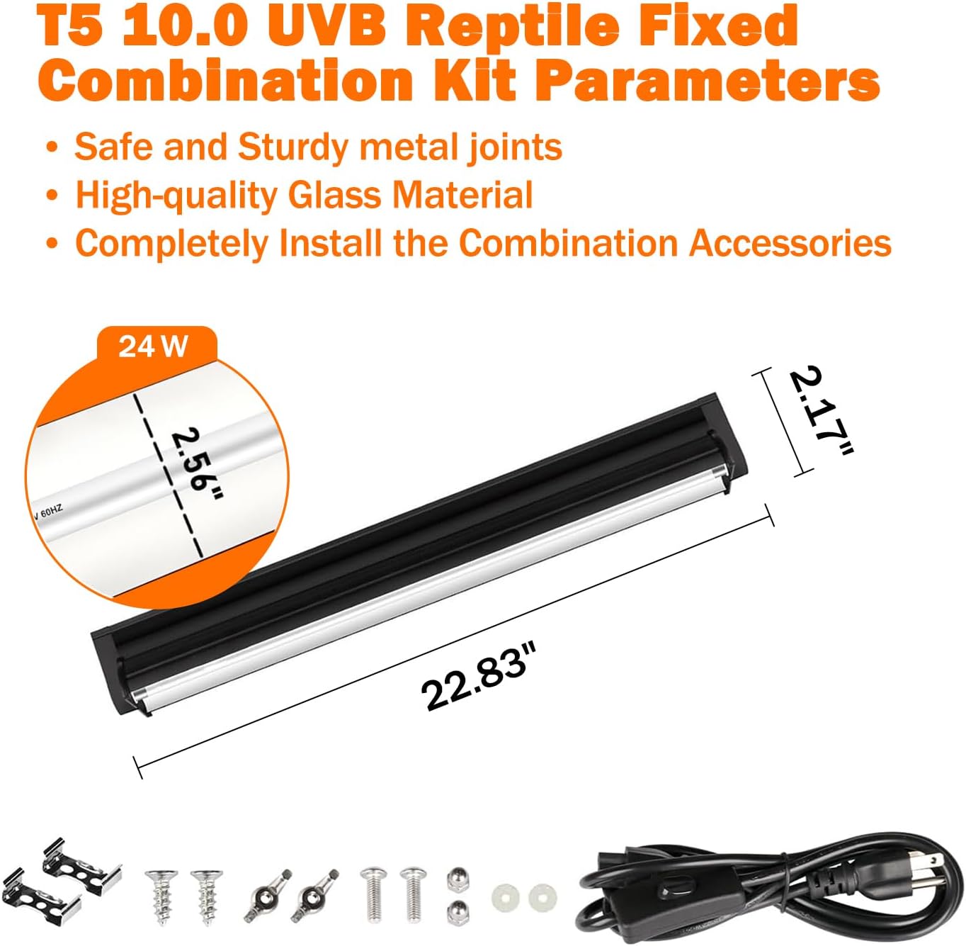 Homnebila 24W reptile fluorescent lamp displaying the polished reflector and safety cover.