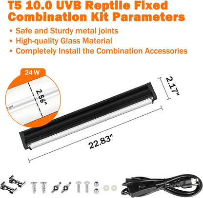 Homnebila 24W reptile fluorescent lamp displaying the polished reflector and safety cover.