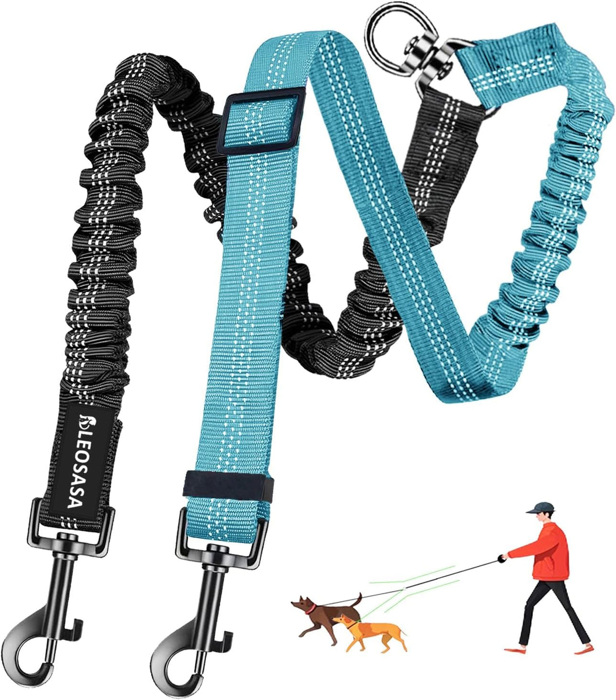 Double Dog Leash - 360 degreesSwivel Tangle Free Splitter Attachment, 2 Dogs Multi-Functional Leashes, Dual Rope for Outdoor Walk Train Small Medium Large Two Pet, Fuchsia - Image 9
