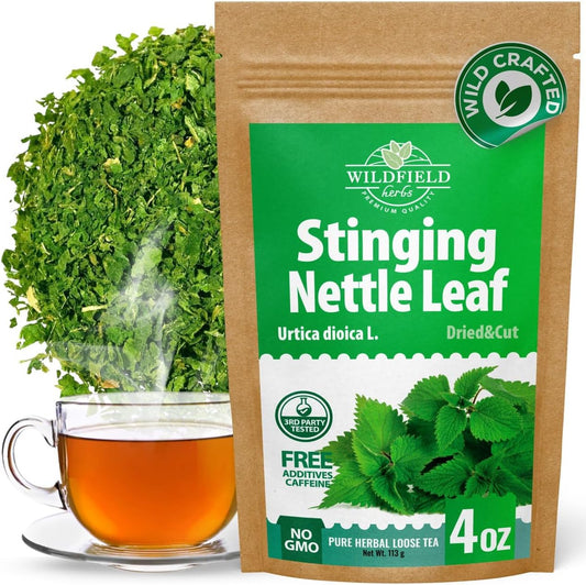 Wildfield Herbs Dried Stinging Nettle Leaf Tea front view pouch on a white background