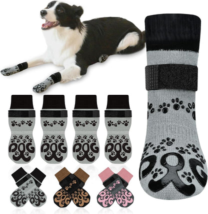 Dog Socks for Hardwood Floors Anti Slip - Double Side Dogs Booties to Prevent Licking, Hot Pavement Paw Protectors, No Twist Dog Grippy Socks for Senior Dogs, Light Grey and Black, L - Image 1