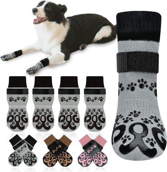 Dog Socks for Hardwood Floors Anti Slip - Double Side Dogs Booties to Prevent Licking, Hot Pavement Paw Protectors, No Twist Dog Grippy Socks for Senior Dogs, Light Grey and Black, L - Image 1