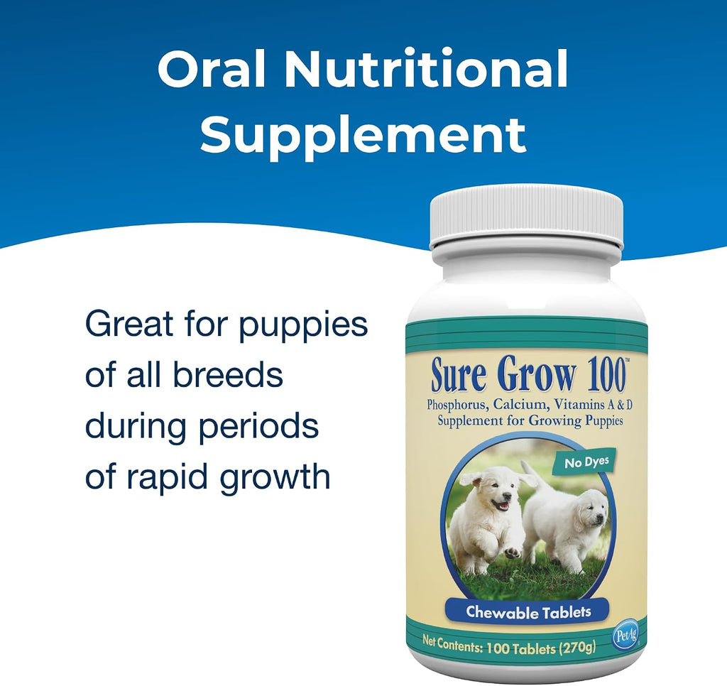 PetAg Sure Grow 100 puppy supplement packaging details