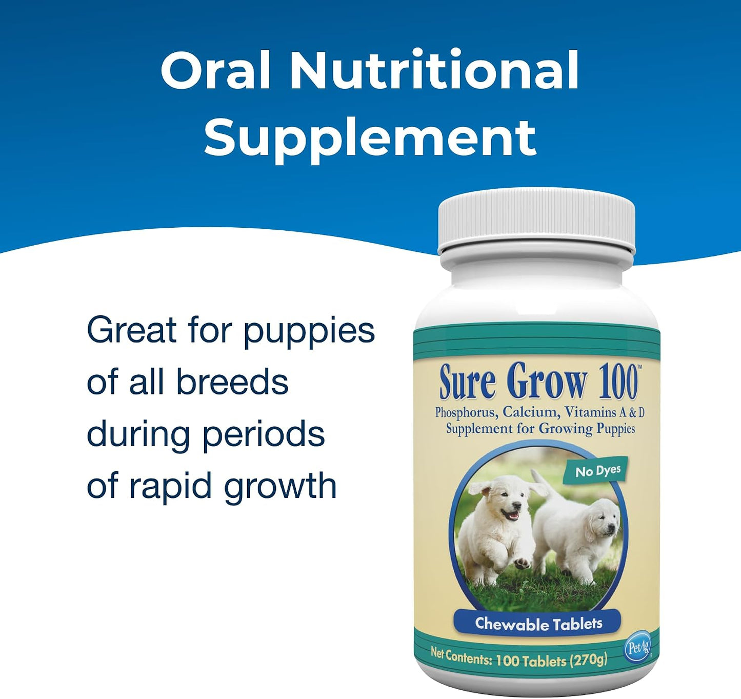 PetAg Sure Grow 100 puppy supplement packaging details