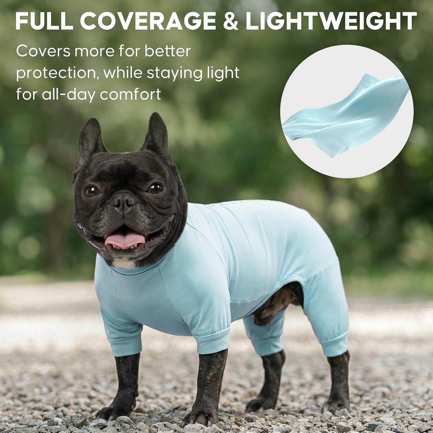 Kyeese dog onesie showcasing high stretch material