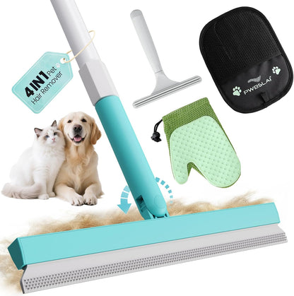 Carpet Rake for Pet Hair Removal Tool - 4 in 1 Pet Hair Remover Kit for Dog Cat Fur Remover, Contain 60" Adjustable Rubber Broom, Glove, Magic Brush and Scraper for Furniture,Short Pile Carpets, Mats - Image 10