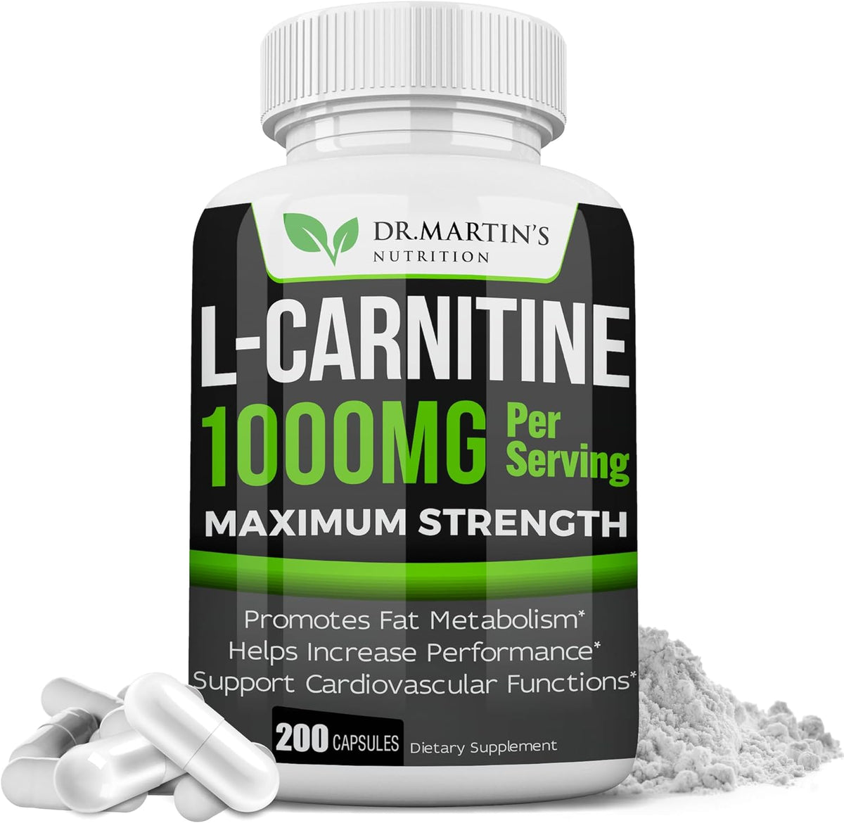 Dr. Martin's Nutrition Extra Strength L-Carnitine 200 Capsules front view for metabolism support