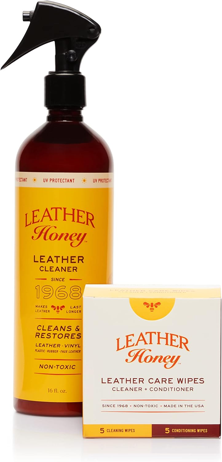 Leather Honey Combo Wipes and 16 Ounce Spray Cleaner front view premium leather care kit