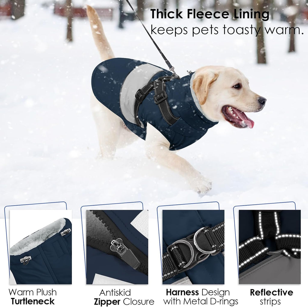 Durable metal D-rings on premium dog walking harness coat