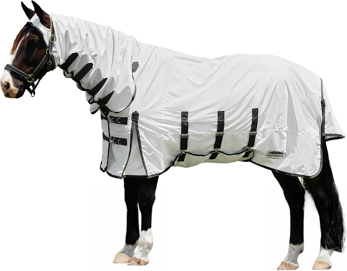 WeatherBeeta ComFiTec Sweet Itch Shield Fly Sheet Combo front view on a horse