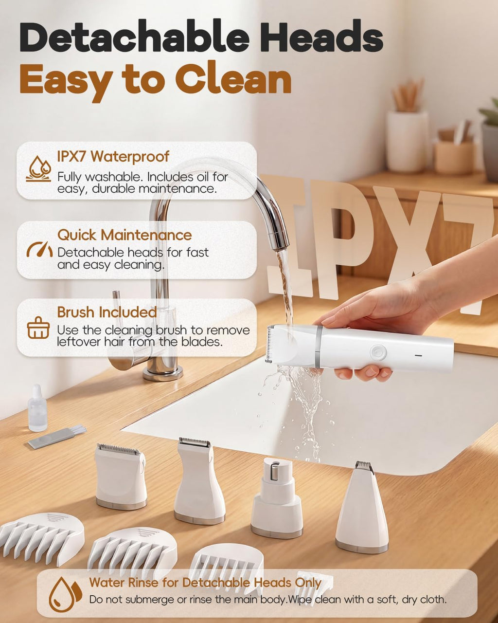 Veeconn waterproof dog trimmer being washed directly under tap water