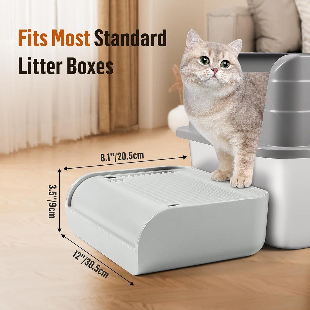 Light grey cat litter ramp mat next to automatic litter tray