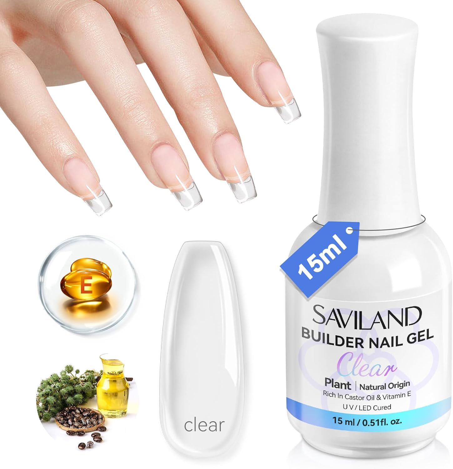 Saviland Clear Builder Nail Gel 15ml bottle front view
