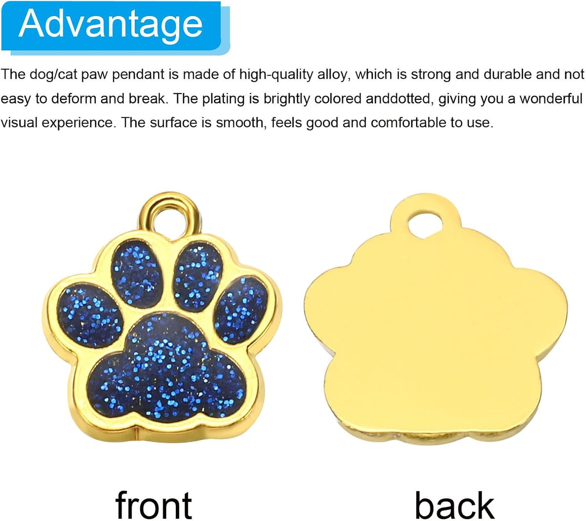 Durable alloy cat and dog footprint charms showcasing the smooth back side for engraving