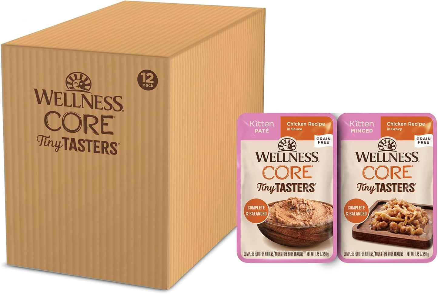 Wellness CORE Tiny Tasters Minced Kitten Wet Cat Food, Natural, Protein Rich, Grain Free, Chicken Recipe, 1.75 oz, Pack of 12 Pouches - Image 13