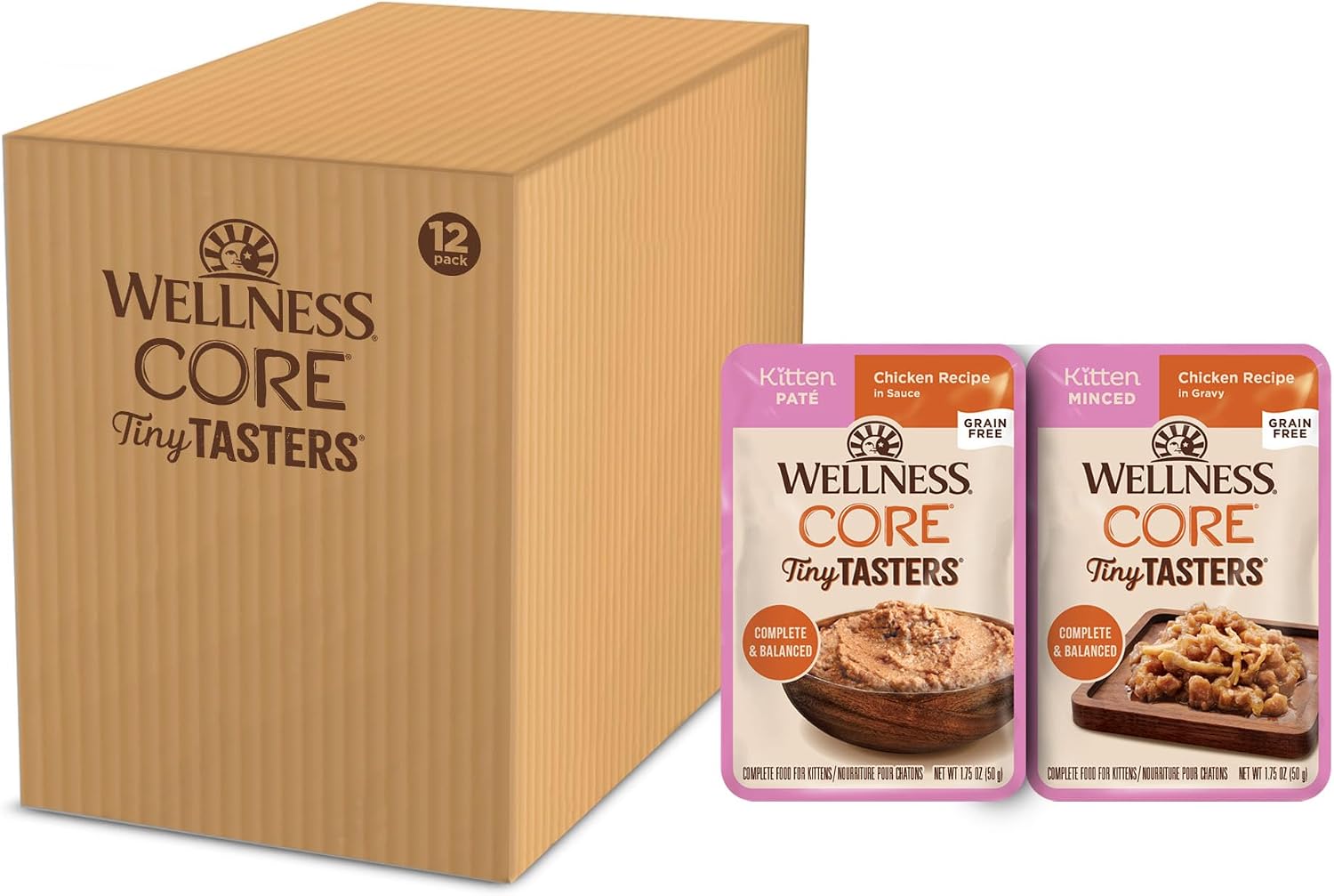 Wellness CORE Tiny Tasters Minced Kitten Wet Cat Food, Natural, Protein Rich, Grain Free, Chicken Recipe, 1.75 oz, Pack of 12 Pouches - Image 13