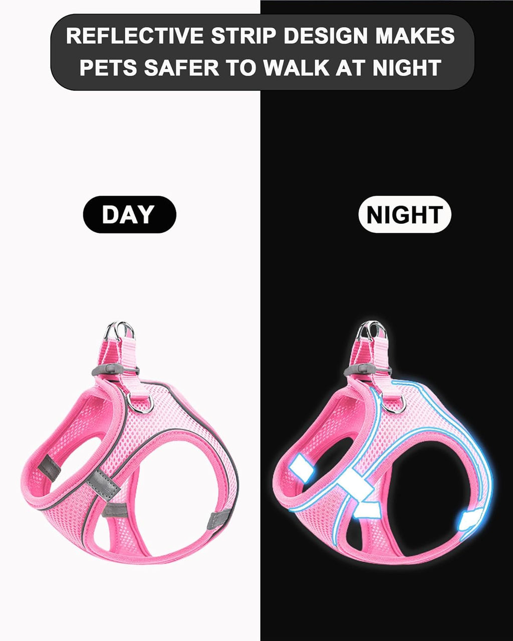 Breathable air mesh pink pet harness for extra small dogs and cats