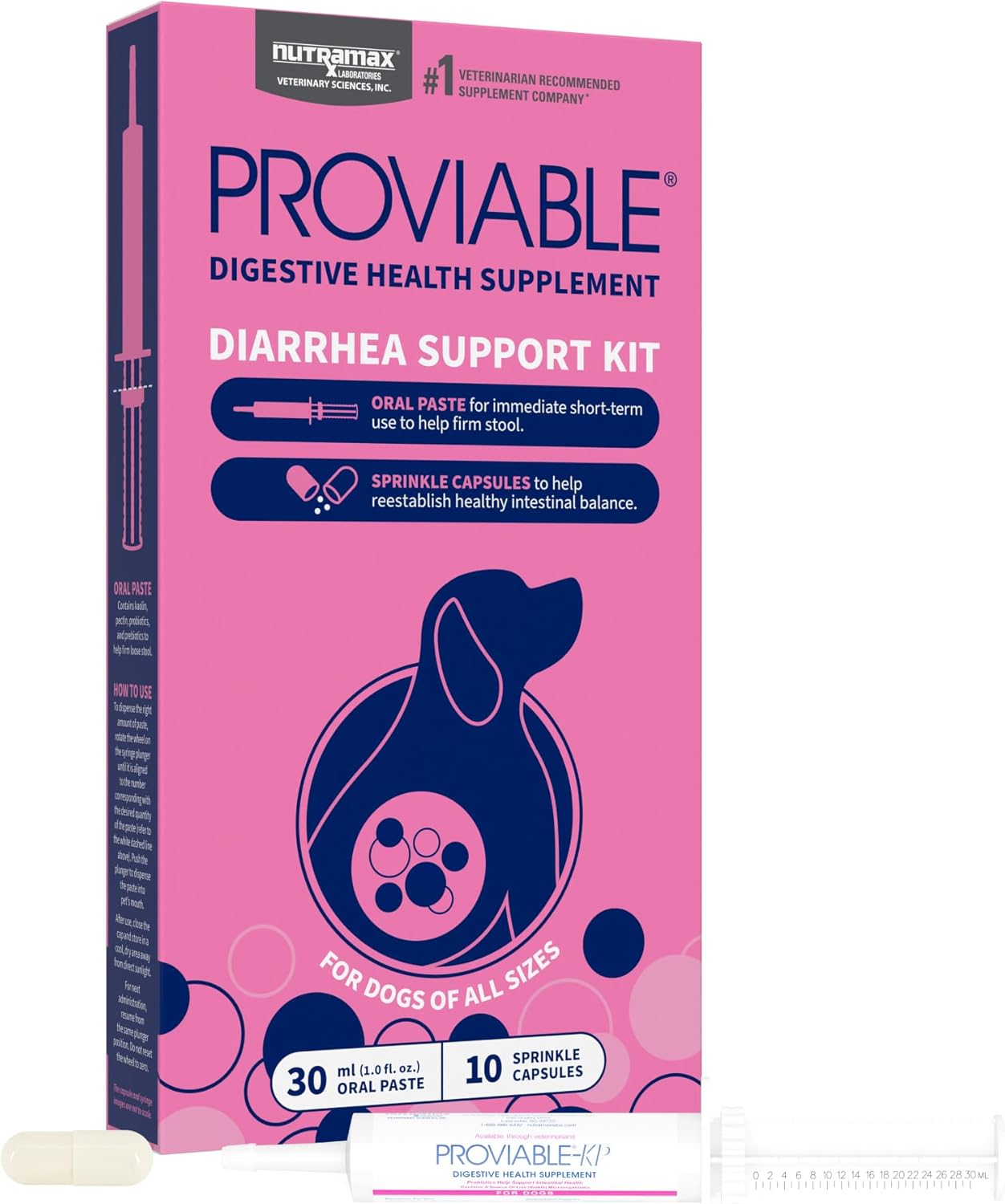 Nutramax Proviable Probiotics for Small Dogs and Cats, Diarrhea Support Kit, Digestive Health Supplement with Multiple Strains of Bacteria, Plus Prebiotics, Kaolin and Pectin, 15 ml Paste and 10 Capsules - Image 14