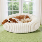Bedsure ComfyFleece(TM) Donut Medium Dog Bed - Washable Faux Fur with Corduroy Fleece & Anti Slip Bottom, Round Pet Bed with Removable Cover, Cream, 30x30x8 inches - Image 1