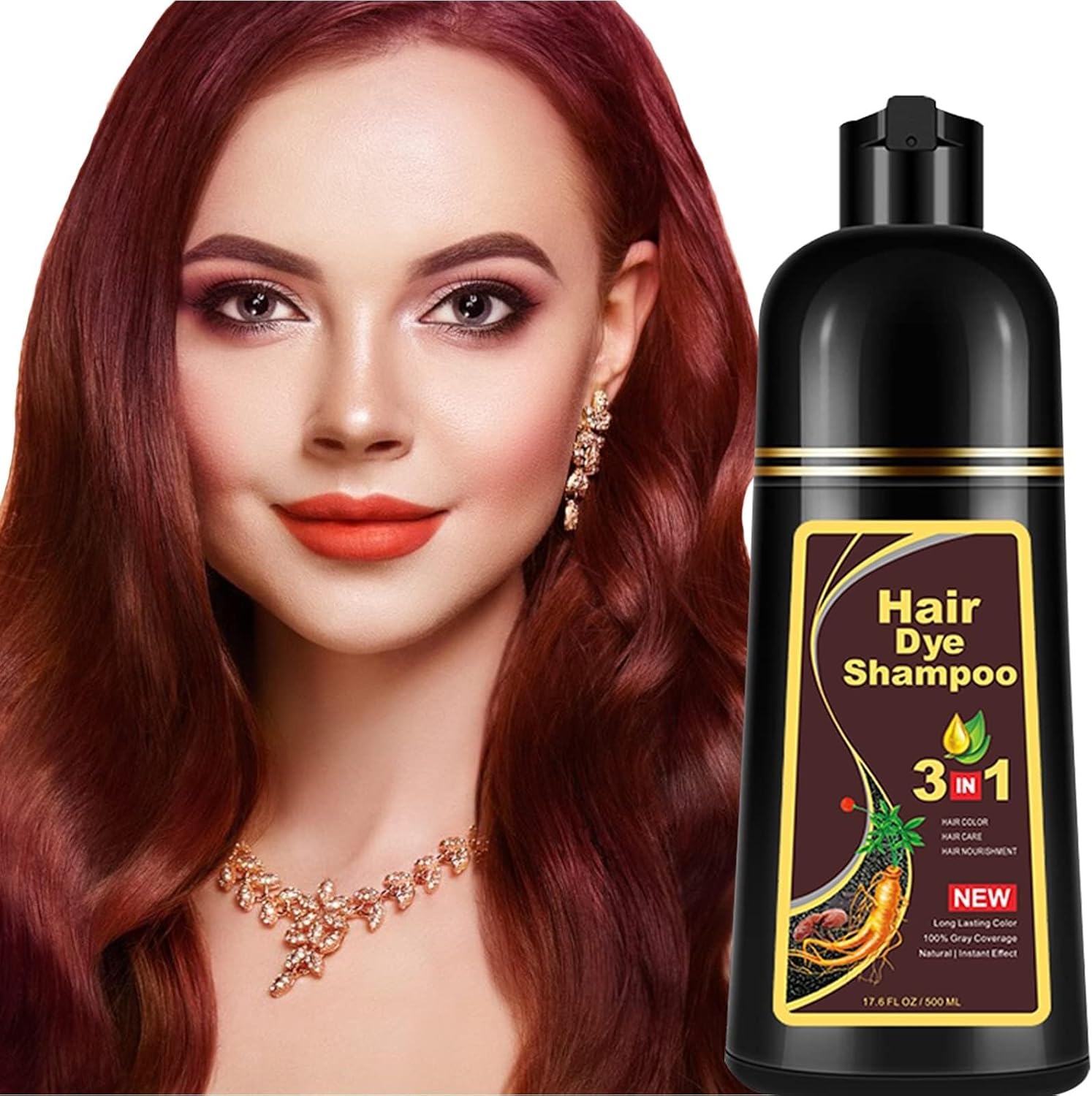 Fondiia 3-in-1 Wine Red Hair Dye Shampoo bottle front view for gray hair coverage