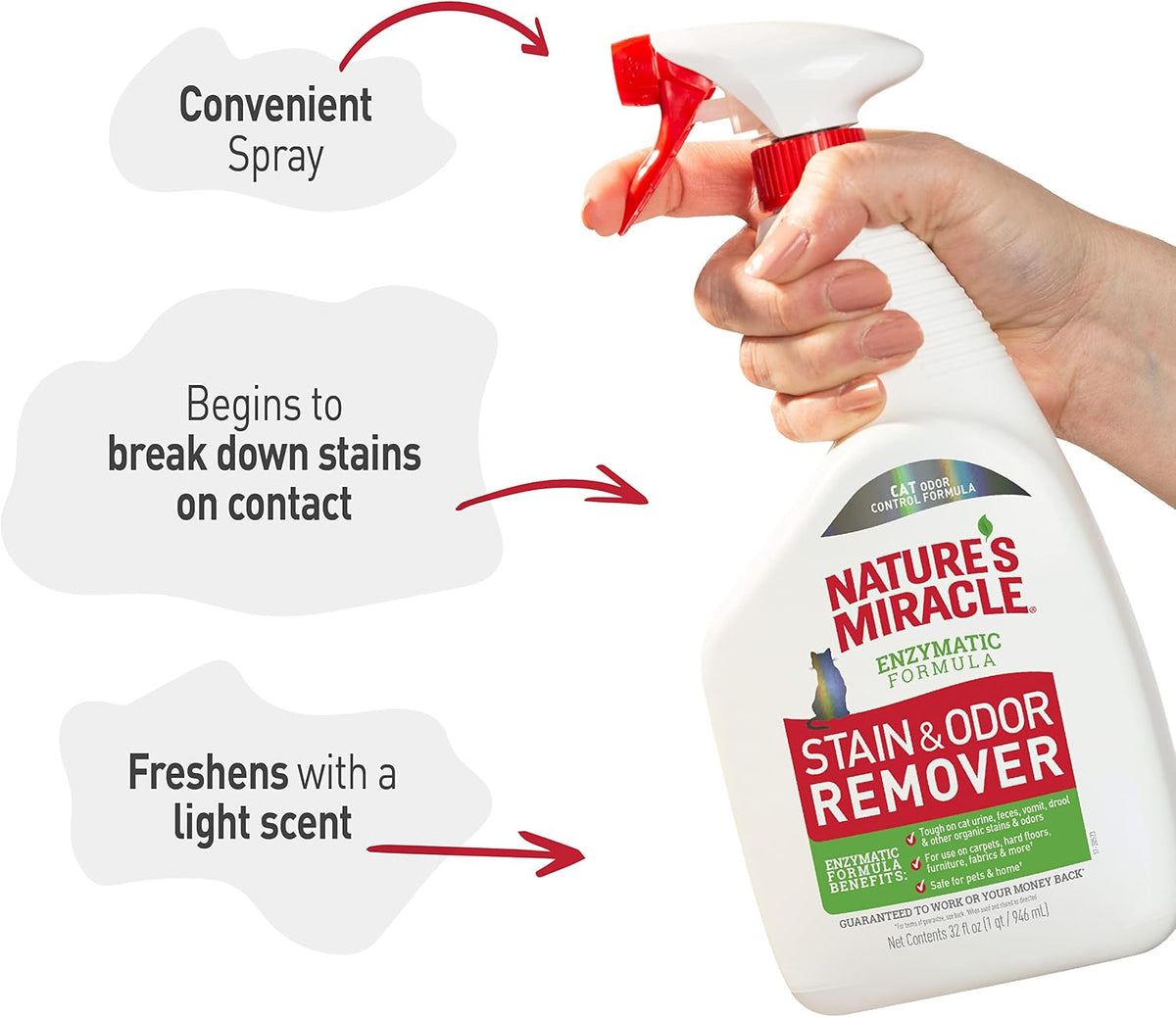 Nature's Miracle stain remover back label instructions view