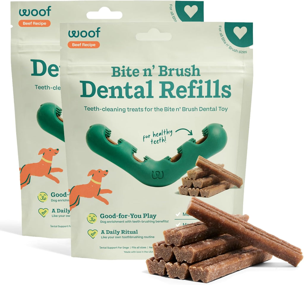 WOOF - Bite n' Brush Refills Treats for the Dog Toothbrush Toy - Scrub Plaque and Tartar from Your Dog's Teeth and Mouth - Dog Dental Sticks - 18 Refills - Chicken - Image 9