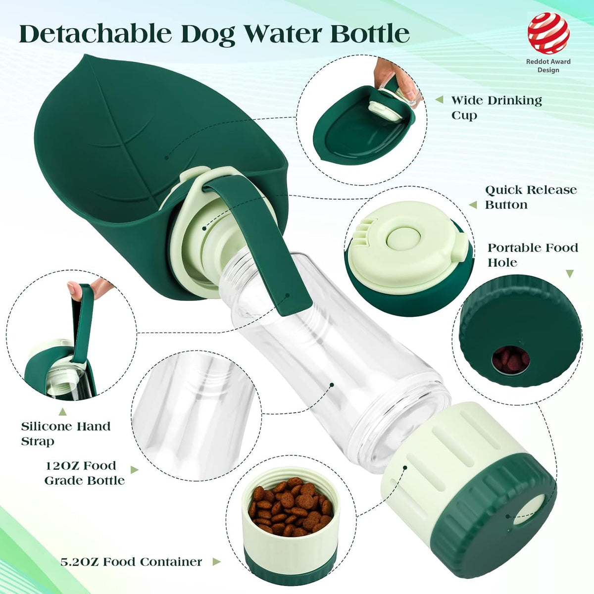 TIOVERY travel pet feeder with leaf shaped silicone cup and food container