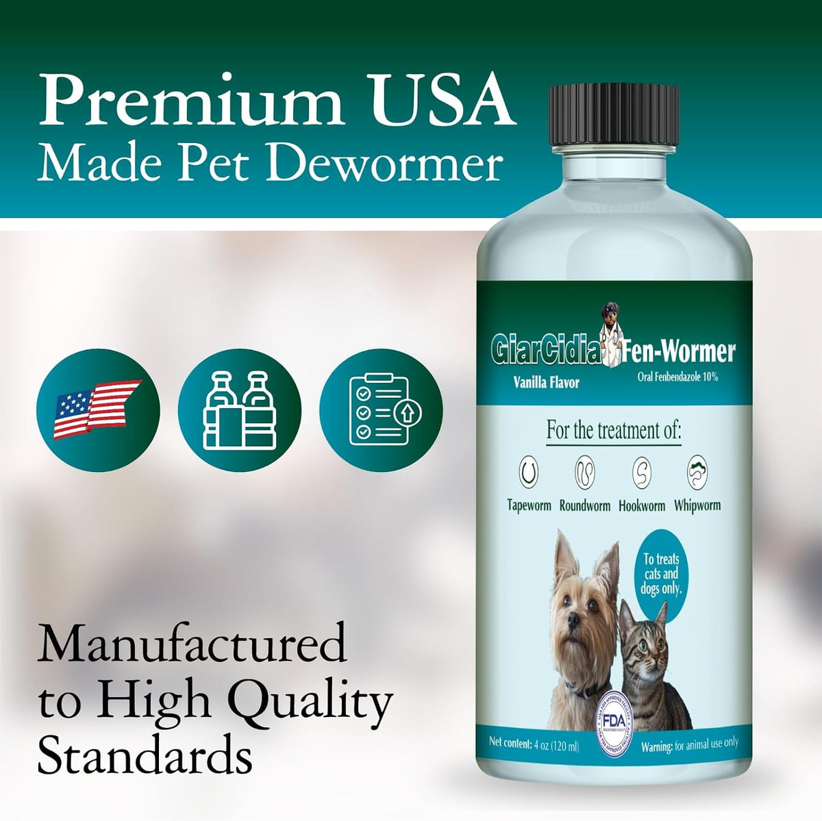 Giarcidia Liquid Dog Dewormer & Cat Dewormer - 4 oz Liquid Dewormer for Dogs & Cats - Vanilla Flavour Pet Dewormer with Syringe - Digestive Support Formula - Made in USA - Image 9